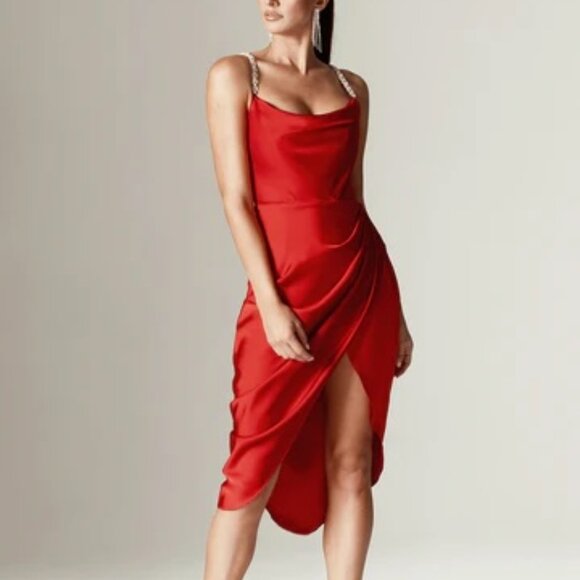 Juliet Satin Rhinestone Straps Corset Dress (Wine Red) sz 12 - Picture 1 of 5